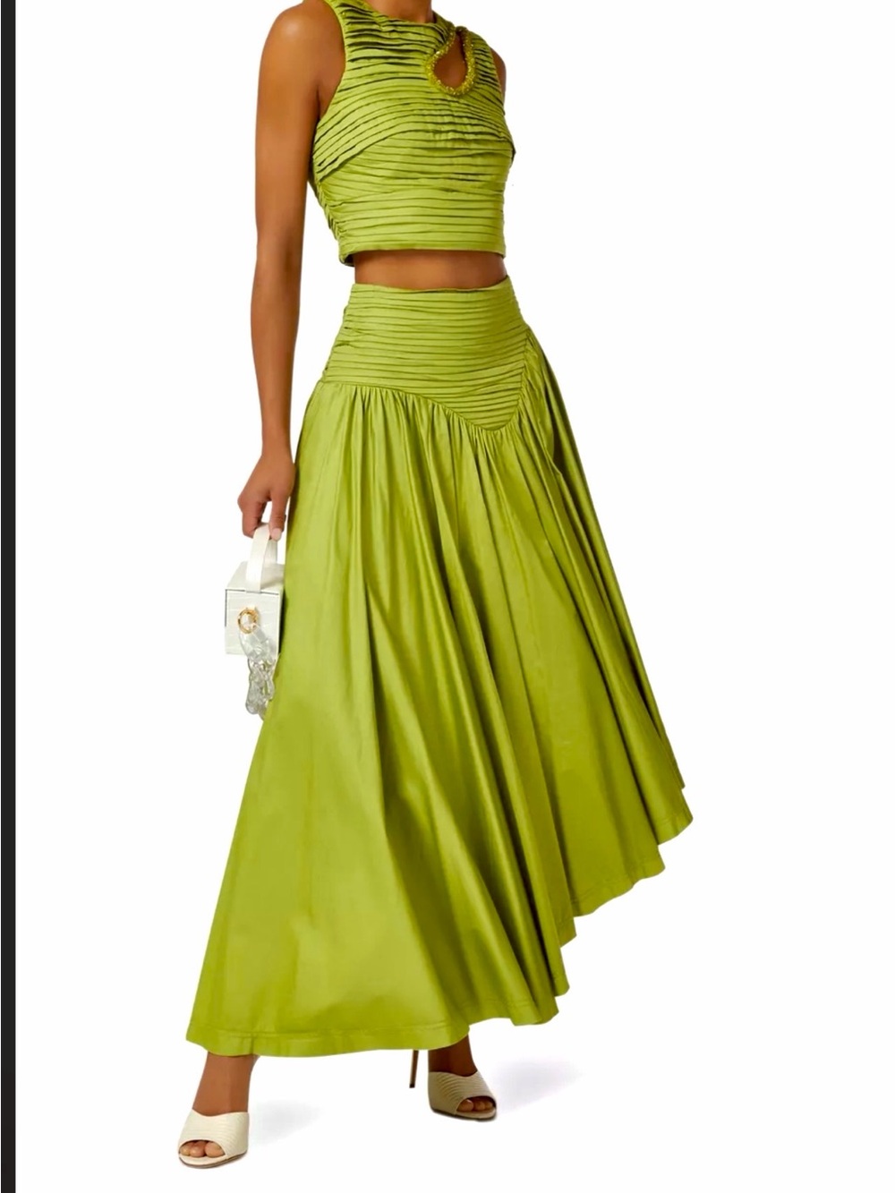 MICAS Lime Green Pleated Crop Top & Matching Skirt Set - Picture 13 of 13